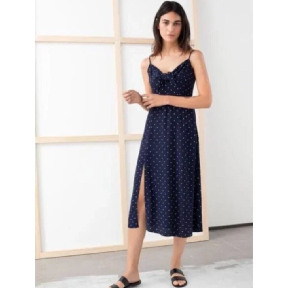 & Other Stories Tie Polka Dot Midi Dress